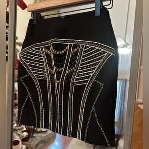 Revolve Black Label Beaded Embellished Skirt, Size S, Black and Gold